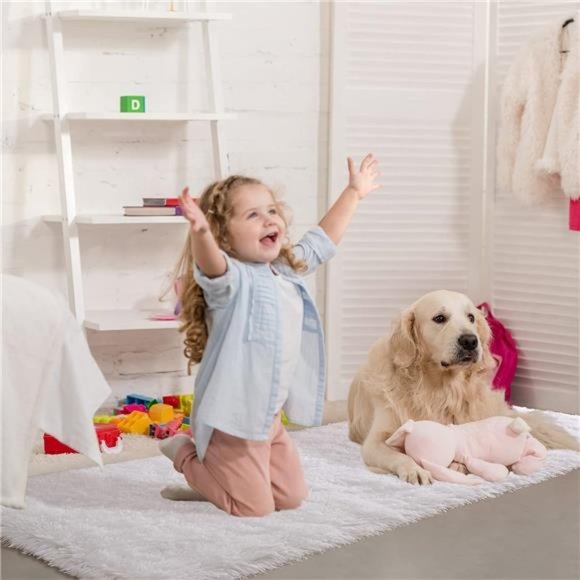 Soft Shag Runner Rug for Bedroom,2x6 Feet Fluffy Rugs with Non-Slip Bottom,White - Picture 6 of 6